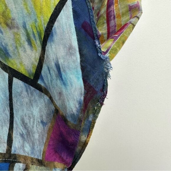 URU Women’s Dark Multi Watercolor Abstract Sleeveless Button Front Tank Blouse - Picture 5 of 8